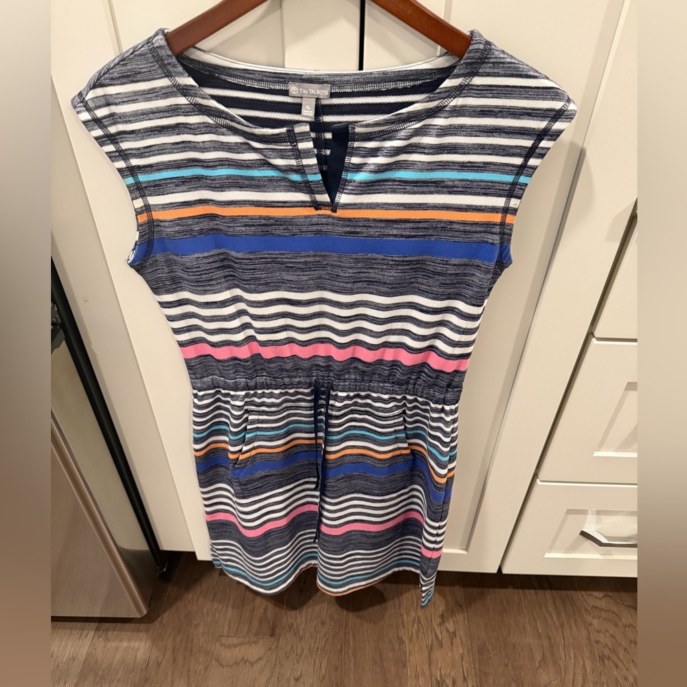 Talbots Striped Cap-Sleeve Knit Top in Navy, White, Blue, Pink, Orange
